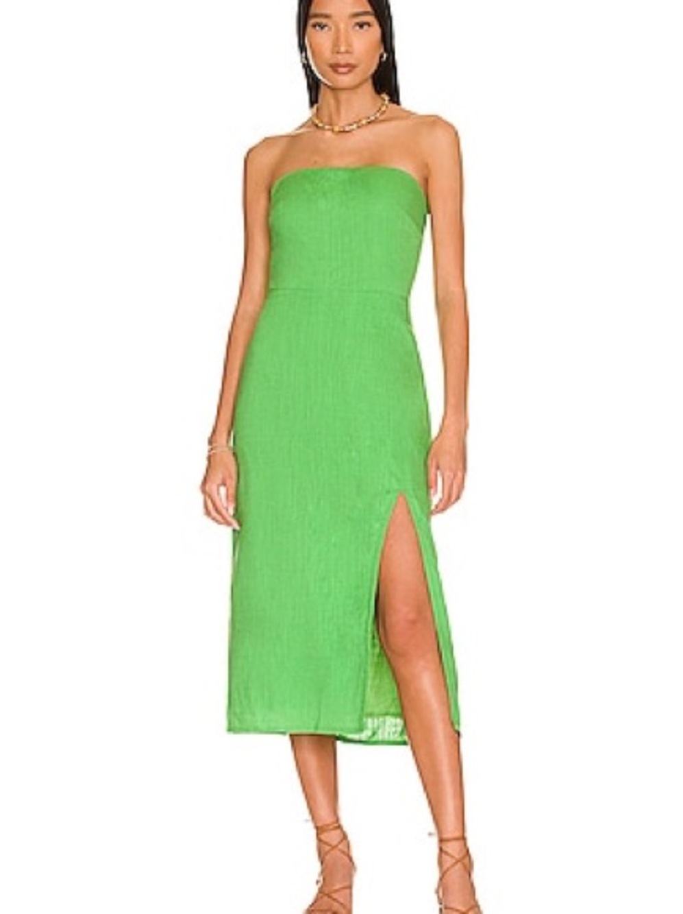 Strapless Bright Green Midi Dress with Side Slit